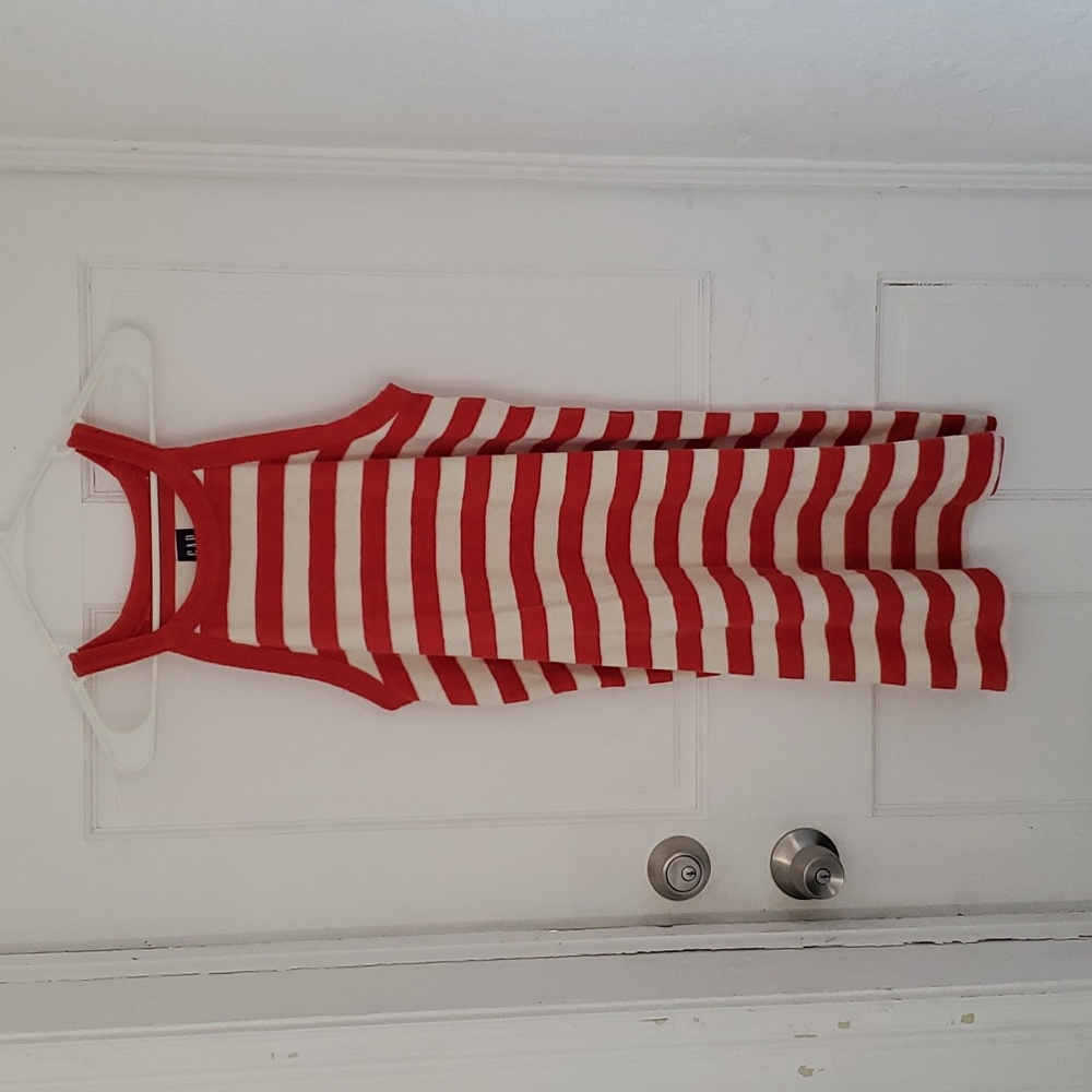 Gap Terry Summer Halter Dress Medium Striped Red & White